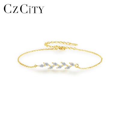 China 2022 hot CZCITY charm bracelet zirconia chain designer Cz Silver Bangle leaf fashion sensitive woman FASHION for sale