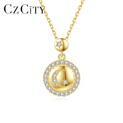 China FASHIONABLE CZCITY Woman Fantasy 14K Gold Plated Silver Moon Shaped Jewelry Statement CZ Moon Necklace for sale