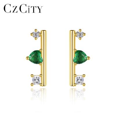 China Popular Elegant CZCITY Gold Earring 925 Sterling Silver Trending 2021 Cute Girl Summer Green CZ Glass Earring for sale