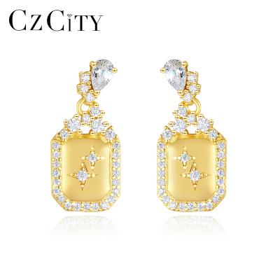 China 2021 Romantic CZCITY Jewelry Earring Designer 14K Silver Geometric Silver 925 Gold Plated Wholesale Drop CZ Earring for sale