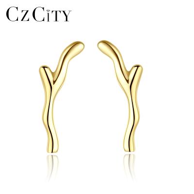 China CLASSIC 100% Minimalist S925 2021 Women Jewelry 14K Gold Plated Silver Antlers Stud Earrings For Girl Gift for sale