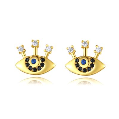 China Pretty TRENDY Fashion Cubic Zircon Pave Eye Charm Stud Earrings 925 Sterling Silver Jewelry For Women Girls Awesome 14K Gold Plated for sale