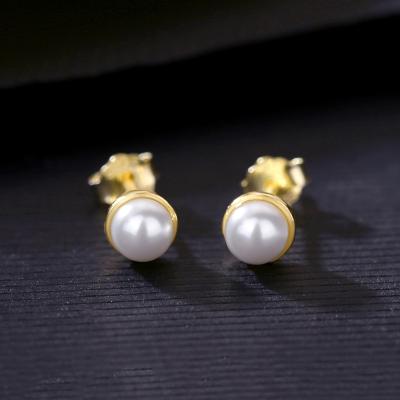 China Cute Minimalist Jewelry 14K Gold Plated 925 Sterling Silver Pearl Stud Earrings For Women Valentine's Gift for sale