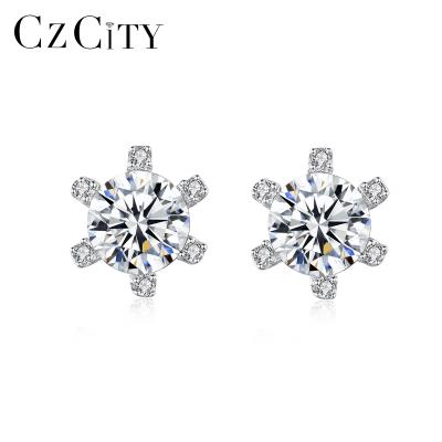 China CZCITY Diamond Top Selling Wedding Low Profile Trendy Stud Earring Tiny Moissanite Silver Bridal Earring for sale