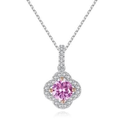 China Elegant BOHEMIA CZCITY Flower Shaped Pink CZ Stone Pendant Necklace Luxury Women 925 Sterling Silver Jewelry for sale