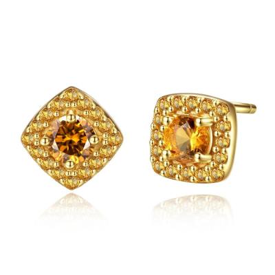 China Fashionable Wholesale CZCITY CZ Stud Earrings 18K Gold Plated 4mm Square Topaz 925 Silver Stud Earrings For Women for sale