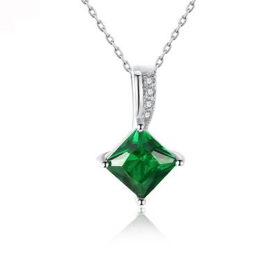 China Popular Jewelry 925 Sterling Silver Jewelry Gift of CZCITY FASHIONABLE Women Emerald Square Crystal Pendant Necklace for sale