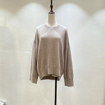 China 100% Casual Loose Cashmere Knitwear Long Sleeve Crewneck Long Jumper Women Brown Solid Color Breathable Pullover Sweater Plus Size Tops for sale