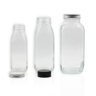 China New Type Top Sale Wide Mouth 8/12/15oz Food Glass Milk Bottle Squares Shape Glass Milk Bottles for sale