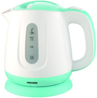 China 360 degree base 1.0L plastic water cordless electric kettle cute boiilng design small capacity spin quickly for sale