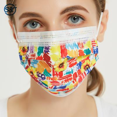 China S&J Daily use custom printed face mask 3 ply Non woven adult kids disposable facemask masks with custom logo for sale