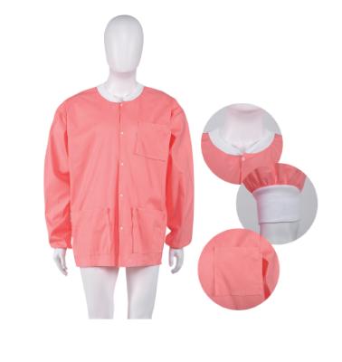 China S&J Disposable Spunlace Lab Jacket Spunlace Nonwoven Premium Quality Knitted Collar and Cuff Front Button Closure Three Pocktets for sale