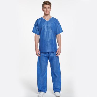 China SMS Disposable Medical Scrub Scrub Suit Two Pieces Suit Short Sleeve Shirt and Pants Disposable Medical Clothing Dental Clinic for sale