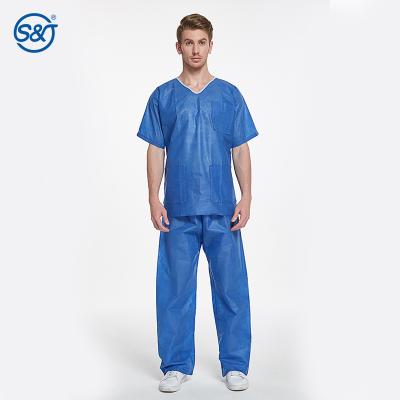 中国 S&J SMS Disposable Medical Scrub Suit Surgeon Suit Two Pieces Short Sleeve doctor dentist uniform scrubs 販売のため