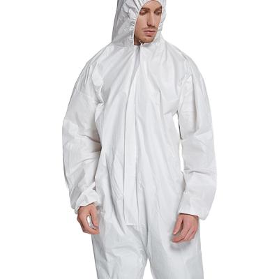 China S&J White working protective hooded coverall SMS nonwoven disposable waterproof coverall for sale