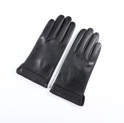 China Fashion Genuine Silk Faux Sheepskin Striped Women Leather Gloves for sale