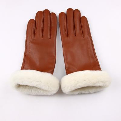 China Fashion Fashion Wool Lined Rabbit Fur Cuffs Women Leather Gloves for sale