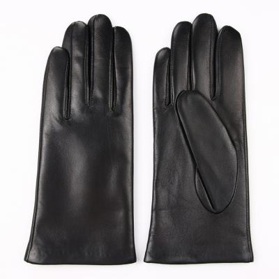 China Plain Classic Plain Wool Lined Black Sheepskin Womens Leather Gloves for sale