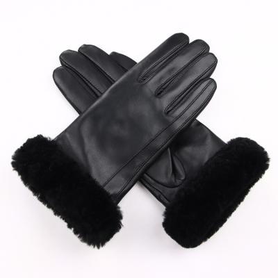 China Fashion Fashion Wool Lined Faux Furs Warm Winter Women Leather Gloves for sale