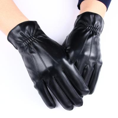 China Simply Three Lines Men's Touch Screen Black PU Leather Gloves for sale