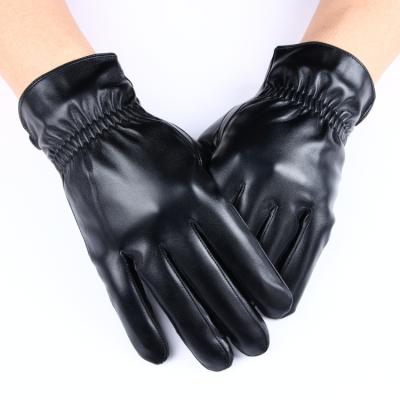 China Elastic Men's Black Plain Wristband PU Leather Touch Screen Gloves for sale