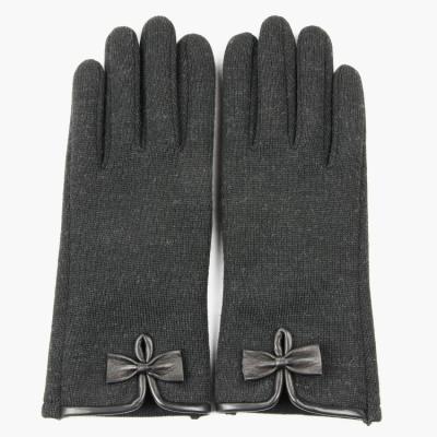 China Trendy fashion women knitted gloves with wool and leather for sale