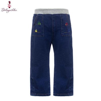 China Anti-pilling Stilnyashka baby pants high quality cute denim car embroidery kids blue jeans pants for sale