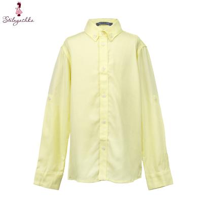 China Stilnyashka Spring Anti-Shrink Autumn Baby Yellow Plain Cotton Kids Boys Long Sleeve Button Up Shirts for sale