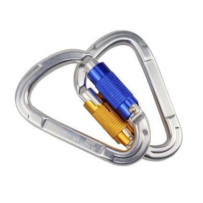 China Retail Industry Powerful Pear Shape Self-Locking Aluminum Alloy 25KN Rising Carabiner for sale