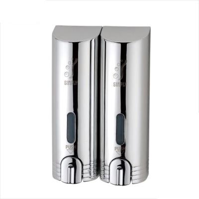 China 400 ml *2 hotel soap dispenser wall mounted double shower gel champoo refillable manual 2 in 1 soap dispenser for sale