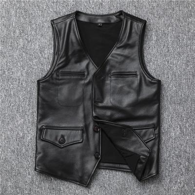 China PDEP Breathable Mens Leather Vest With Pocket Vest Waistcoat Basic Black Leather For Men for sale