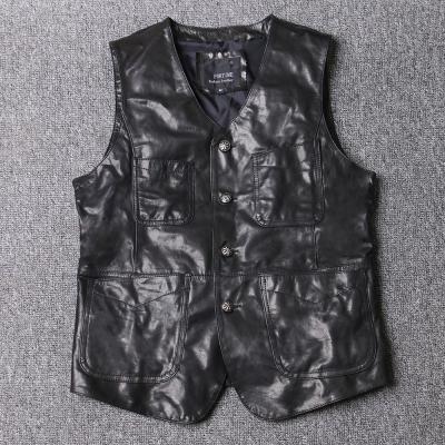 China Men's PDEP 4XL Waistcoat Vest Black Leather Casual Western StyleHigh Quality Breathable Leather Vest For Men for sale