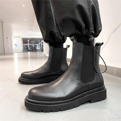 China Other PDEP Classic Black Leather Working Boots Slip On Work Boots For Mens Chunky Heel Mens Leather Boots for sale