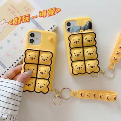 China 2021 Anti-fall Jumping Silicone Back Cover Shockproof Push Bubble Wiggle Toy Mobile Phone Case With Coin Purse for sale