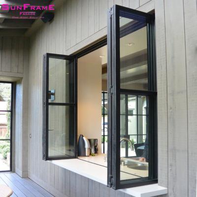 China Magnetic Screen Aluminum Frame Patio Window Frame Patio Window Frame Vertical Outdoor Tri Folding/Bi-Folding with Grill Grid for sale