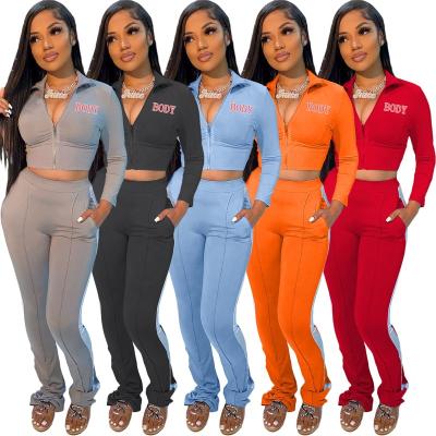 China T0018 2021 Women Clothing Cotton Sweat Tracksuits Body Printed Jogger Set Long Sleeve Casual Sportswear Women Set Two Piece for sale