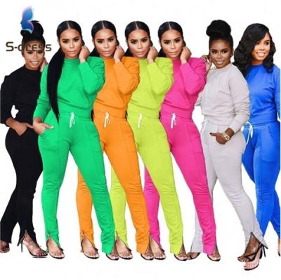 China Solid Color Ladies Two Piece Suit 2 Piece Sweat Outfits Women Track Suit for sale