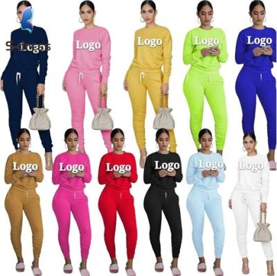 China New Arrivals 2020 Trendy Women 2 Two Piece Set Fall Workout Clothing Long Sleeve Tops Stacked Pants for sale