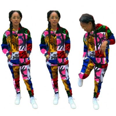 China 2020 NEW-s6 arrivals women clothing women two piece pants set fashion casual party clothing colorful patchwork hoodies coat for sale