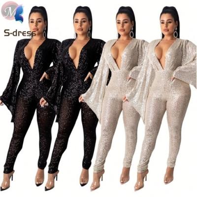 China 9110619 Deep V Slim Womens Suit Clubwear Party Sequin Jumpsuits Women for sale