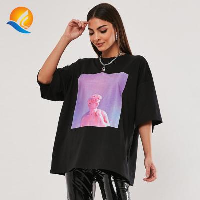 China Anti-Wrinkle Style Sleeve Fashionable Drop Shoulder Pima Cotton Half Sleeve Printed Graphic Oversized Fit Black T-Shirt for sale