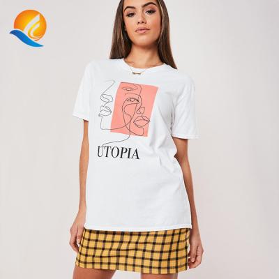 China Anti-wrinkle best-selling high quality combed cotton short sleeve girls printed drawing graphic white T-shirt for sale