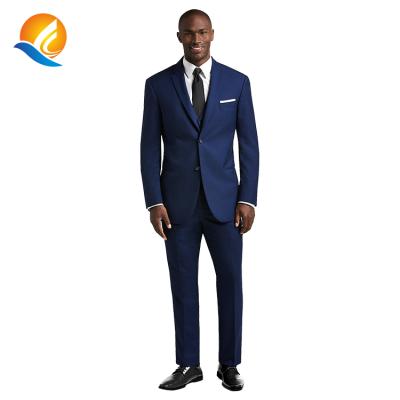 China Custom Made Anti-wrinkle Mens Wool Slim Fit Blue Business Wedding Suits For Groom Pant And Coat Design for sale