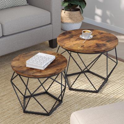 China VASAGLE Eco-Friendly Metal Frame And Nesting Table Side Stool Wooden Top Coffee Table Bedroom Side Table For Couch And Bed for sale