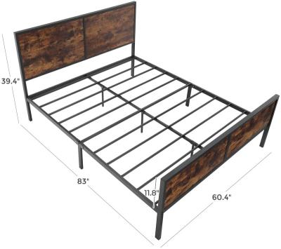 China Wholesale American Victorian Vintage Lit Headboard Style Queen King Platform Beds Iron Size Metal Bed Frame Black Steel Double for sale