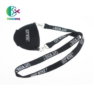 China Advertising Professional Wholesale Polyester Printed Wine Bottle Holder Lanyard for sale