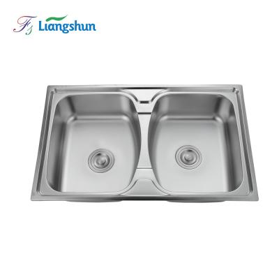 China Without Faucet LW-8050D Foshan Factory SUS Kitchen Sinks Double Bowl Brushed Outdoor Laundry Sink Stainless Steel for sale