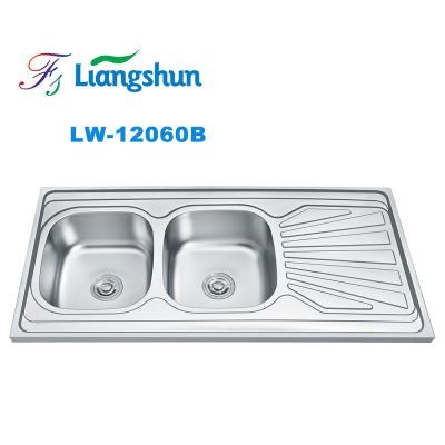 China Without Faucet LW-12060B Farmhouse Kitchen Sink Double Bowl Stainless Sink With Drainer for sale