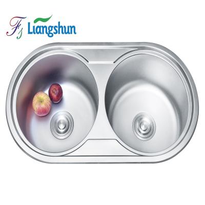 China Without Faucet LW-823A Round Punch Bowl Kitchen Sinks Stainless Steel Double Bowl for sale