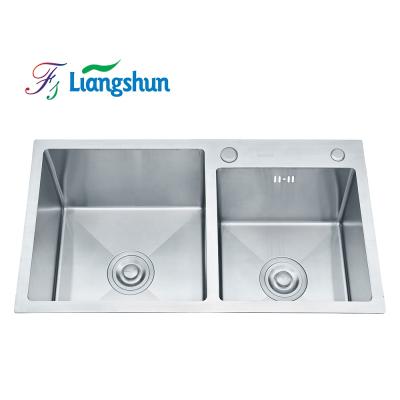 China With Faucet Capacity Handmade Double Bowl Standard Double Bowl Sink Topmount 304 Stainless Steel Wash Basins Te koop